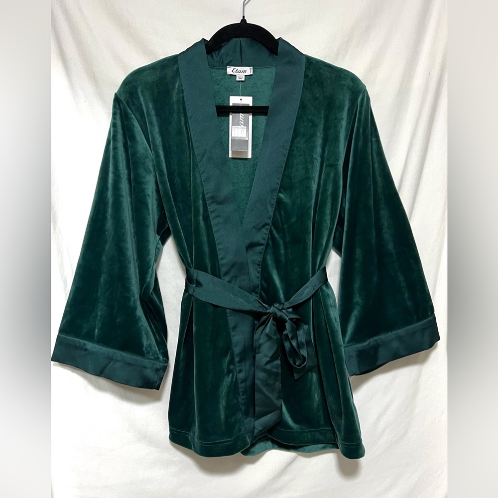 NWT Etam Nordstrom Elegant Sexy Short Green Velvet Robe Tie Waist Lingerie GRWM